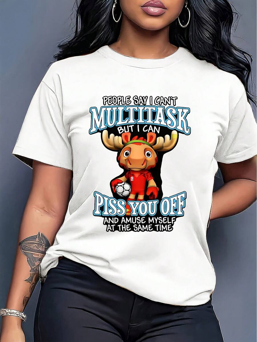 Playera con divertido alce futbolista y frase humorística, ideal para quienes quieren mostrar su lado juguetón y único. - Blanco - Ver 1