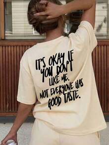 Women's Graphic Tee "I Don't Care If You Don't Like Me", Regular Fit Tee With Funny Phrase, Comfortable Sarcastic Crew Neck T-Shirt "Not Everyone Has Good Taste" Summer Tee In Black - 杏 - 查看 1