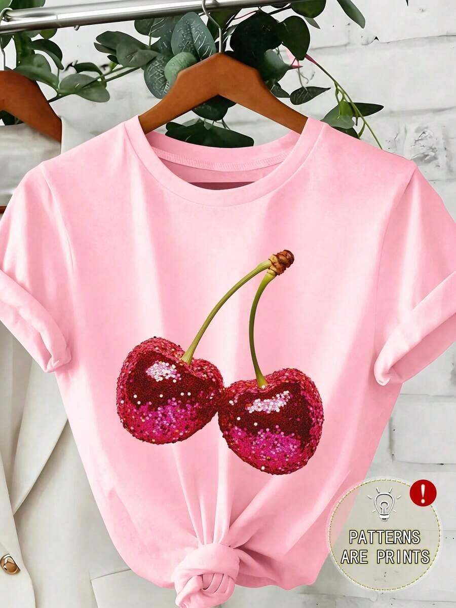 Spring Holiday Clothes, Women's Holiday Clothing, Women's Printed Crop Tops For Spring - Candy Pink - View 1