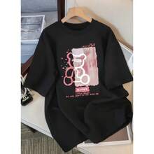 Camiseta Oversize de Mujer con Diseño de Oso Cómico - Estilo Urbano y Color Negro - Negro - Ver 6