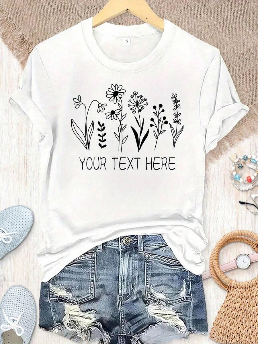 Camiseta con Estampado de Flores Silvestres, Diseño Personalizado, Un Regalo Perfecto para Maestros, Madres, Familiares y Amigos - Camiseta Unisex de Algodón, Corte Holgado, Cómoda, Estilo Vintage Urbano. Adecuada para primavera, verano y otoño. - Blanco - Ver 1