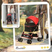 Dog Stroller, 2-In-1 Carrier With Bag, Foldable Stroller With Cushion, For Small Dogs And Cats, Mesh Windows, Oxford Fabric - Red + Black - View 6