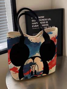 開學季 Disney 可愛卡通史迪奇圖案印花托特包，適合女性日常購物與聚會，休閒托特包 - 彩色 - 查看 3