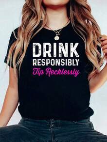 Unisex Short-Sleeved T-Shirt, Drink Responsibly Tip Recklessly Funny Bartender-Shirt-Shirt For Men, , Women, Romwe Men, Boho Chic, Teacher Gifts, T-Shirt For Women, Curvy Sets For Mu, Y2k - 黑色 - 查看 1