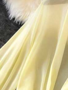 de punto con mangas farol y lazada delantera para mujer, prenda ligera de verano - Amarillo claro - Ver 3