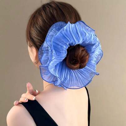1pc Extra Large Blue Hair Scrunchie, Suitable For High Volume Hair, Elegant Hair Accessory, Beach Essential, Women Hair Accessories