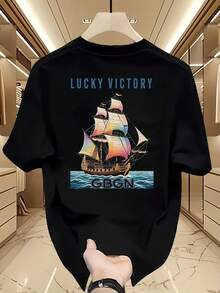 Nueva camiseta de manga corta para mujer de 180g,% algodón - Camiseta casual versátil con estampado de verano para hombre - Camiseta con estampado de verano para parejas - Unisex - Regalo para vacaciones - Negro - Ver 1