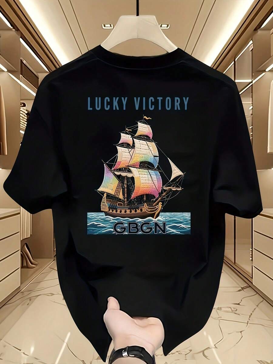 Nueva camiseta de manga corta para mujer de 180g,% algodón - Camiseta casual versátil con estampado de verano para hombre - Camiseta con estampado de verano para parejas - Unisex - Regalo para vacaciones - Negro - Ver 1