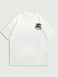 Zrgoth Men's Minimalist And Versatile Short Sleeve T-Shirt With Japanese Crane Print - Beige - View 4