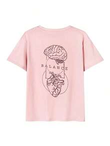 Women's Casual T-Shirt With A Brain And Heart Anatomy Print, Loose And Oversized Fit, Street Style With A Round Neck And Short Sleeves, Suitable For Work, Urban Travel, Summer Outings, Meetings With Friends, Weekend Brunch In Black - 羅莎 - 查看 2