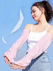 1 Pair Women's UPF UV Protection Fingerless Sun Protection Sleeves, Ice Silk Breathable Mesh Cooling Arm Sleeves, Elastic Cuff Full Arm Sun Protection Sleeves, Suitable For Driving, Cycling, Beach Activities And Outdoor Activities - B - View 8