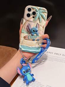 Funda de teléfono Disney Lilo y Stitch: Funda de teléfono suave con borde de patrón esponjoso 3D y un gratis lindo collar de pulsera de Stitch, Lilo, Ángel, para Apple 17 Promax 17 Pro 16 15 14 13 12 11 Pro Max XS Max X XR Funda de verano - Blanco - Ver 7