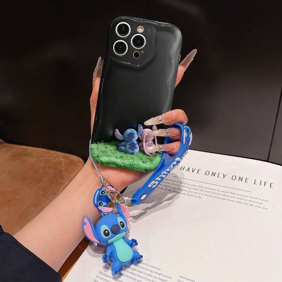 Disney Lilo And Stitch Phone Case : 3D Fluffy Pattern Border Protector Phone Soft Phone Case With A Free Cute Stitch Bracelet Chain Lanyard, Stitch, Lilo, Angel, For Apple 17 Promax 17 Pro 16 15 14 13 12 11 Pro Max XS Max X XR Soft Cover Summer Phone Case - 白色 - 查看 1
