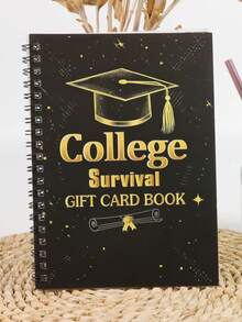 1 PC College Survival Gift Card Book - Graduation Gift Idea | College Journey Commemorative Album & Gift Card Holder | Gold Graduation Cap Spiral Memo Pad - one-size - View 1