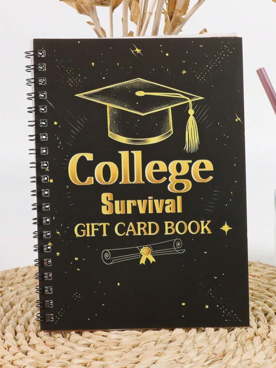 1 PC College Survival Gift Card Book - Graduation Gift Idea | College Journey Commemorative Album & Gift Card Holder | Gold Graduation Cap Spiral Memo Pad - one-size - View 1