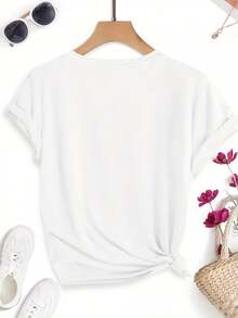 Camiseta de manga corta de lujo para mujer, estilo casual deportivo, con estampado de la cita de Jackie Kennedy sobre perlas, cuello redondo, elasticidad media, tela suave y transpirable, adecuada para primavera, verano y otoño, moderna para el día a día y las vacaciones, top versátil de manga corta, disponible en múltiples colores, tallas S-XXL.una camiseta estampada muy distintiva / estilo unisex / adecuada tanto para hombres como para mujeres / resistente a las arrugas / transpirable - Blanco - Ver 2