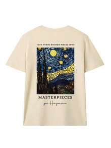 Versatile And Loose-Fitting Black Short-Sleeved Crew Neck T-Shirt With A Simple Pattern Art Letter Print, Suitable For Everyday Wear And Holidays, New For Women's Summer. Pure-Cotton - 杏色1 - View 3
