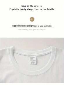 Women's One-Size-Fits-All Short-Sleeved T-Shirt With A Round Neck And Medium-Stretch Fabric - Machine Washable Fit Suitable For All Seasons, Casual Blouse, Minimalist Plain Base For Layering Or Wearing Alone, Non-Round Neckline, 2D Flat - 白色 - 查看 6