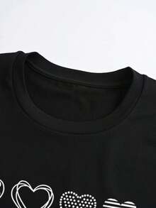 Respirable Parysyn Plus Heart Print Graphic Tee, Women Top, Summer , playeras de mujer algodon,  mujer premium - Negro - Ver 5