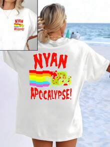 Pixelated Rainbow Symbolizing The Creativity And Energy Of The Universe, Along With Vibrant Red Lettering Expressing The Power Of Imagination. Women's T-Shirt With A Modern And Casual Double Print For Summer - 白色 - 查看 1