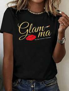 Glamma Graphic T-Shirt For Women, Featuring A Stylish Lipstick And Red Kiss Design, Made From Soft, Breathable Cotton, Ideal For Casual Wear, Parties, And Travel. A Perfect Gift For Fashion-Loving Grandmothers. - 風格 - 查看 7
