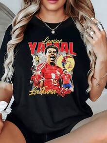 Energetic And Passionate Players Against A Vibrant Background Celebrating Sportsmanship And Collective Strength. Modern, Comfortable, Casual Women's T-Shirt For Football Fans. - 黑色 - 查看 1