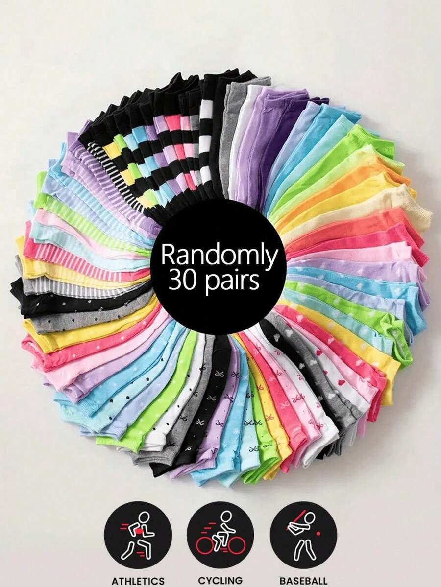 5/10/15/20 Pairs Women/Girls Short Socks, Solid Color/Floral Pattern, Cute Colorful Odor-Resistant Moisture-Wicking Breathable, Women Boat Socks, Women Short Socks, Bow Socks, Girls Socks, Student Socks, Summer Thin Casual Suitable For Students Adults Sports Holidays Daily, Multiple Colors And Styles Randomly Shipped - Multicolor - View 1