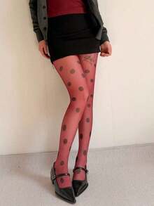 Retro Large-Scale Polka Dot Pantyhose, Fashionable Multi-Color Contrasting Polka Dot Stockings, Sweet, Cool, Ish Style Leg Accessories, Ultra-Thin Transparent Base Layer  Pantyhose For Women. - 藏蓝色 - 查看 11