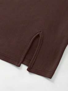 Vestido de tubo de color liso con abertura alta para ropa de Año Nuevo, minivestido corto para mujer - Café integral - Ver 5