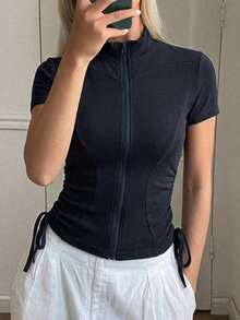 Chaqueta casual deportiva de manga larga y ajuste ceñido para mujer, estilo callejero, chaqueta ligera de verano - Negro 2 - Ver 2
