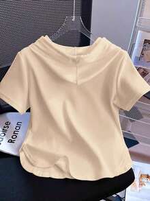 Camiseta con media cremallera y capucha, manga corta, nuevo diseño asimétrico, primavera/verano - Albaricoque - Ver 2