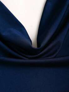 Top sin mangas con cuello de volantes inspirado en el estilo vintage, diseño de cintura fruncida, top de verano de moda para mujeres - Azul marino - Ver 5