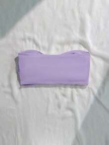 Top de bikini bandeau de un solo color con efecto retorcido - Púrpura malva - Ver 2