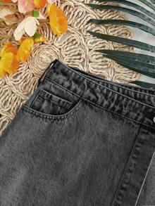 Minifalda vaquera casual con bajo asimétrico para mujer - Gris - Ver 7