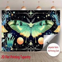 1pc Celestial Moth Tapestry - Boho Moon And Stars Wall Hanging In Teal Green, Golden, Blue, Black & Turquoise - Non-Slip Yoga Meditation Decor, Polyester Fabric For Living Room, Bedroom, Studio - Bohemian Spiritual Art Gift For Astrology & Nature Lovers, Sun And Moon Decor, Home Decoration, Mystical Design, Detailed Artwork, Natureinspired Decorators, Highquality Print, 2D Flat - 1PC - 查看 4