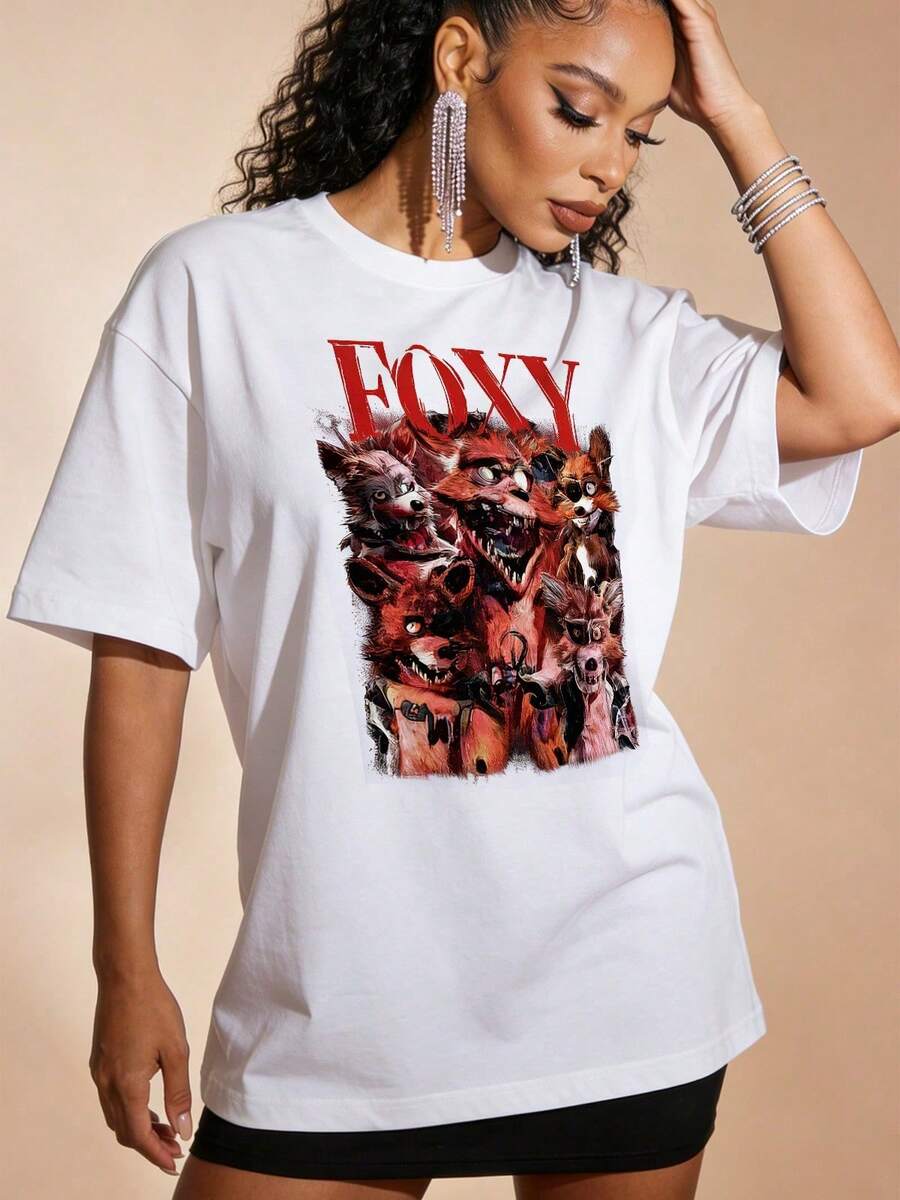 Women's Summer Casual Soft Round Neck Short Sleeve T-Shirt,Tops For Going Out,Cotton,Vintage,European And Street Style,Sporty Casual,Unisex Style,Urban Casual Style,Nice Tops,Gen Z,Curve,Y2K Clothes,Funny T-Shirts, Ladies Tops,Holiday Outfits For Women,Cute Top,Graphic T-Shirt,Spring Outfits, Baggy T-Shirts,Retro Streetwear,90s Style,2000s Style,Subculture,Black Top,White Tops,90s Party Outfit. - White - View 1