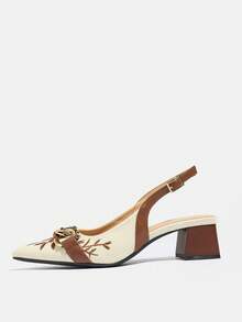 Sandalias de tacón alto con punta fina y cadena para mujer, adecuadas para primavera y verano, gruesas, elegantes para fiestas y ocasiones formales - Marrón - Ver 7