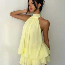 Women's Chiffon Elegant Butter Yellow Halter Tie Mini Dress,Women Dating Dress,Women Night Out Dress,Summer Dresses For Women, Honeymoon Outfits Woman .Women Wedding Guest Dress. Island Vacation Outfits,Wedding Guest Dress Women ,Sun Dresses For Women ,Elegant Dresses For Party, Birthday Dresses For Women - Rosa - Ver 5