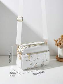 1件女款休閒斜背包，4個拉鍊設計，純色個性時尚刺繡圖案，舒適手提/肩背，大容量，適合旅行、購物、通勤 - 白色 - 查看 2