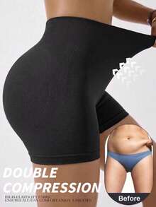 Ropa interior tipo boxer de mujer con control de abdomen, de cintura media, transpirable, casual y cómoda - Negro - Ver 3
