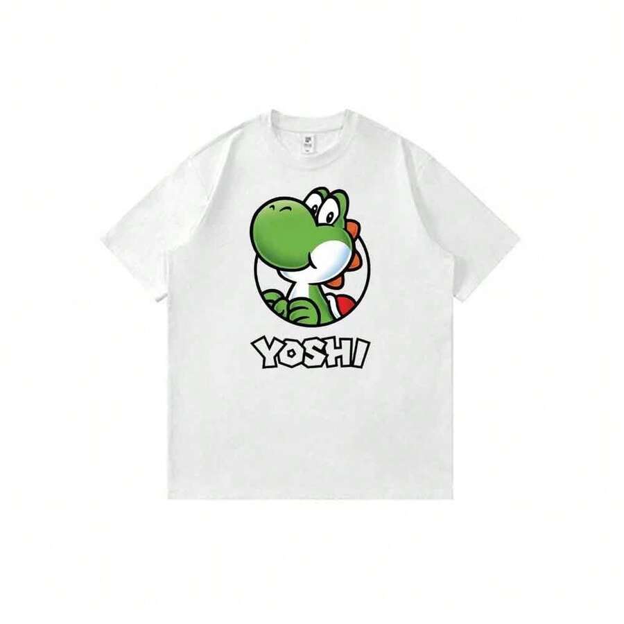 Camiseta unisex de manga corta con estampado de estilo anime, con el logo de los personajes de Supers Marios y Yoshis. Ideal para el verano. - Blanco - Ver 1