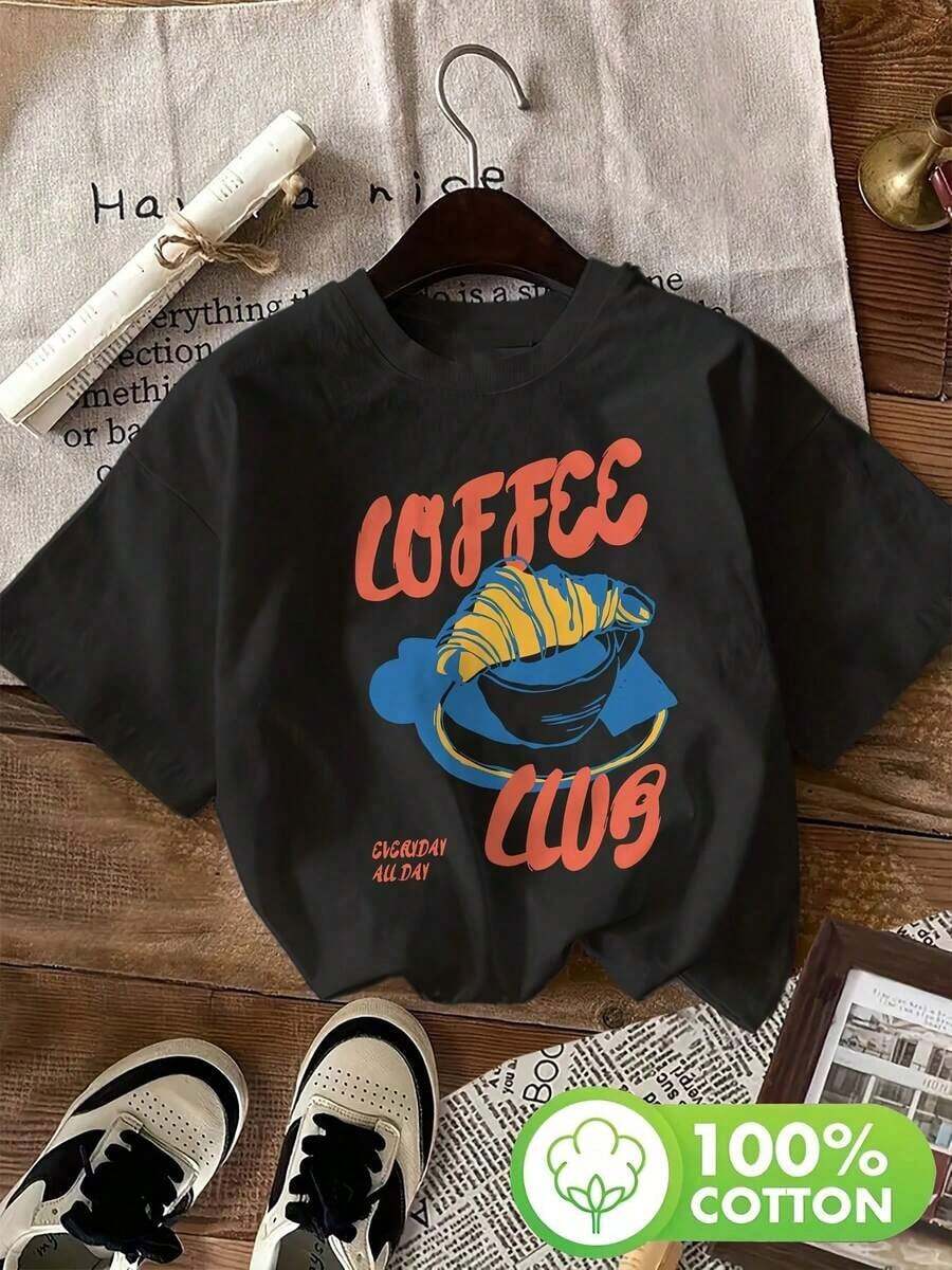 Camisetas Gráficas para Mujer, Camiseta Estampada con Cuello Redondo, Top Casual de Manga Corta, Adecuada para Todas las Temporadas, 100% Algodón Puro, Adecuada para Talla S, Camiseta Básica Casual Versátil y Holgada. Camiseta Estampada para Mujer 100% Algodón Puro. Adecuada para primavera, verano y otoño. - Negro - Ver 1