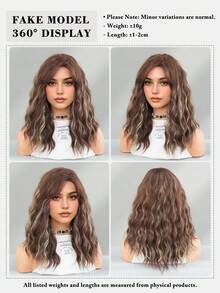 7JHH WIGS 女款 18 吋肩長短捲棕色挑染波浪假髮，側分瀏海混金髮色，自然合成耐熱纖維髮，適合女孩日常、派對及萬聖節使用 - 挑染棕色 - 查看 6