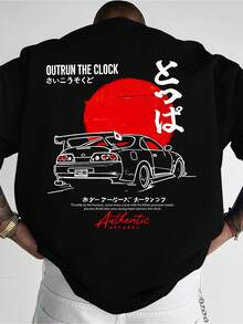 1 Piece Of Shane Store Men's Clothing, Men's Cotton T-Shirts. Printed T-Shirt With Design For Men, Made Of Comfortable, Breathable And Cozy Fiber, New Arrival, Slightly Dropped Shoulder Design With Round Neck, Urban Fashion Clothing, Fiber. - 黑色 - 查看 7