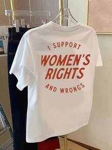 Camiseta de manga corta delantera y trasera - Apoya los derechos de la mujer, estampado de moda de igualdad de género - Camiseta estampada de moda para mujer de primavera y verano, un artículo elegante - Blanco - Ver 2