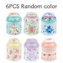 6 piezas Tarros portátiles multiusos con tapa con estampado floral, adecuados para almacenar artículos pequeños y hacer velas. Material duradero, gran opción de regalo, también adecuado para decoración estacional, festiva y del hogar. - D-6PCS Color aleatorio - Ver 7