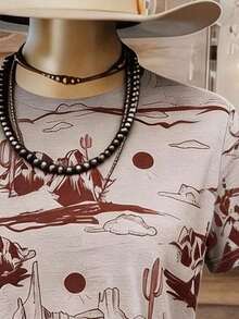 Camiseta casual de mujer de cuello redondo y manga corta con estampado digital de leopardo, regalo para amigos - Multicolor - Ver 3