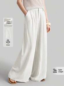 Ontre 2026SS New Women's Wide Leg Trousers, Casual Loose Pants With Pleated Waist, Suitable For Bohemian Style, Ibiza, Holidays, Festivals, Wedding Guests, Office, Teachers, Back To School, With Pockets, Relaxed Fit, Stylish Urban Chic Style, Versatile Women's Trousers For Spring/Summer - 白色的 - 查看 8