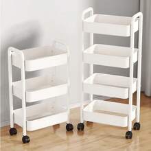 1pc Multi-Function Mobile Storage Rack Cart, Suitable For Living Room, Kitchen, Bedroom, Bathroom, Can Store Snacks, Books, Etc. - White - View 6