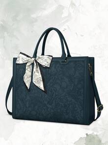 Bolso de tote para computadora portátil de 15.6 pulgadas con múltiples compartimentos, ligero e impermeable, con estampado floral en relieve, para mujer, con bolsillos para bolígrafos, bolsillos de malla y pañuelo de seda, para el trabajo - Multicolor - Ver 10